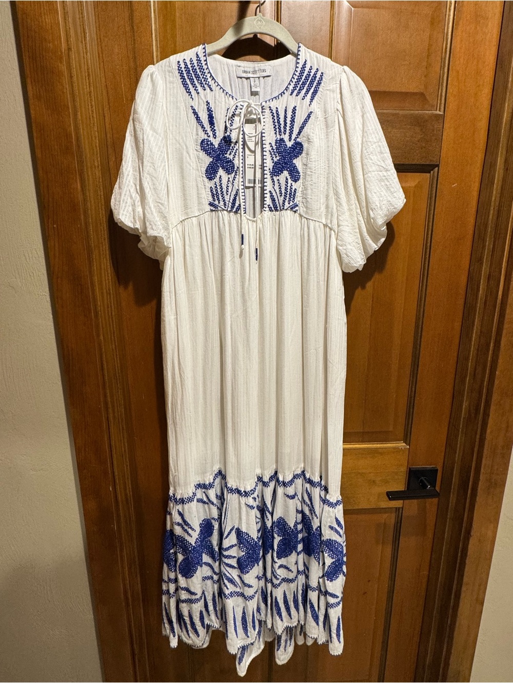 White & Blue Embroidered Maxi Dress